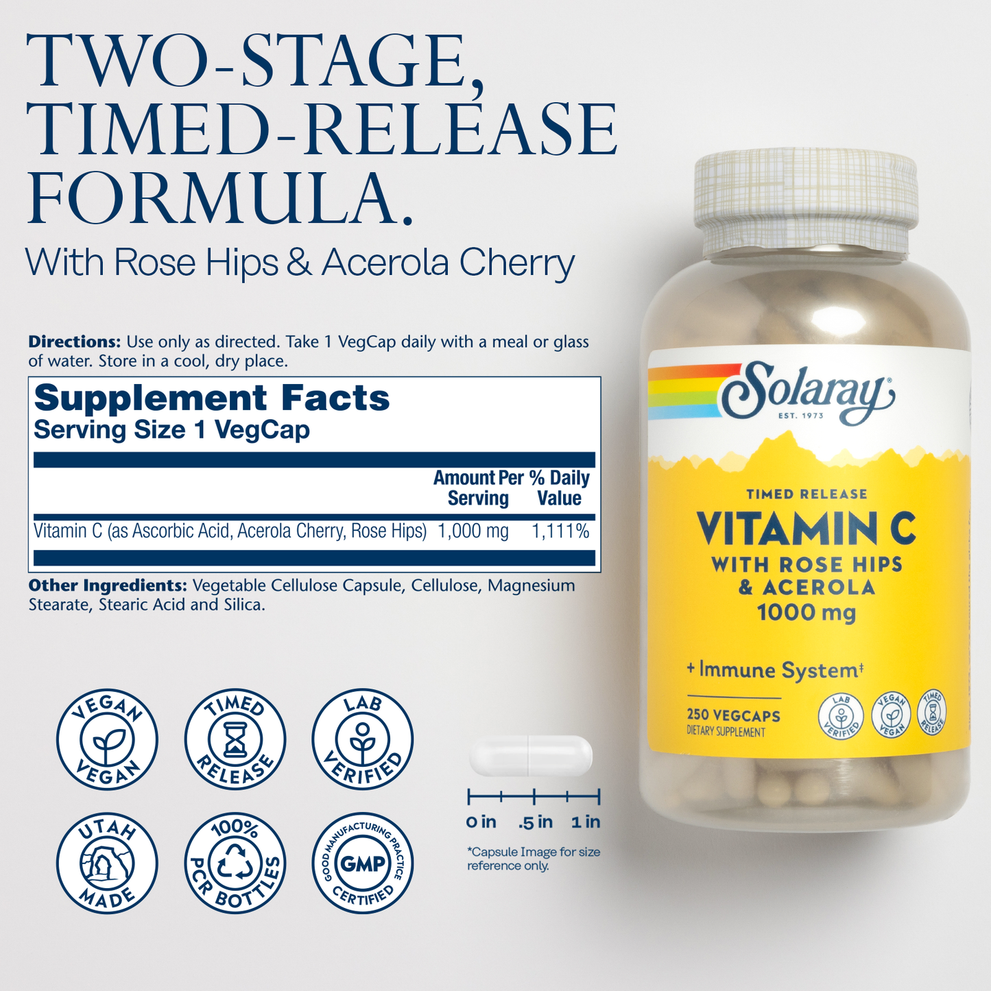 Vitamin C Timed Release with Rose Hips & Acerola. 500 mg